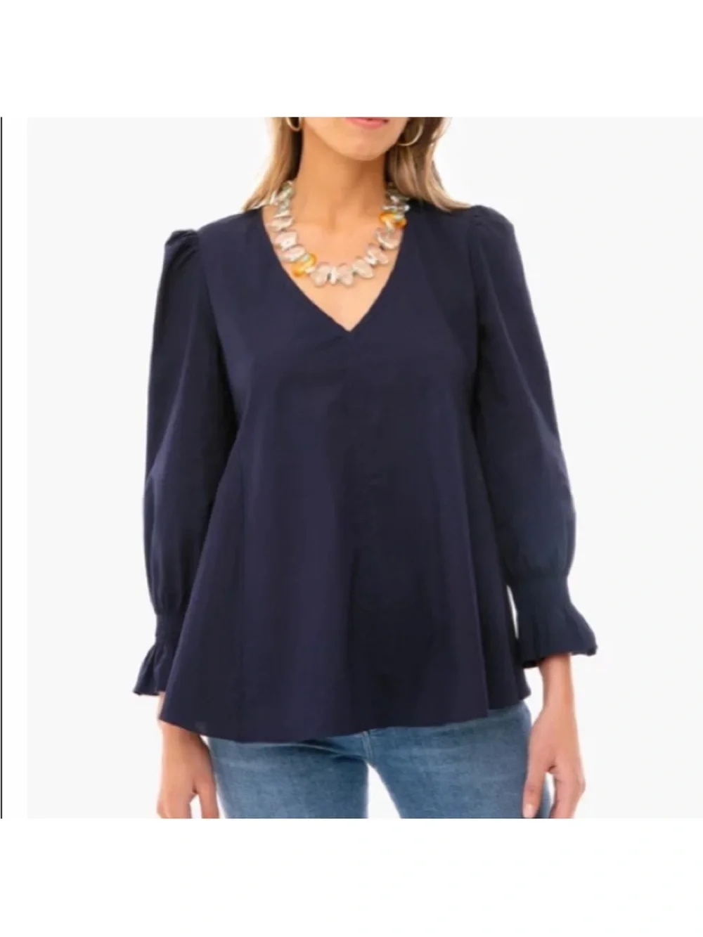 NWOT Tuckernuck Navy Easton V-neck 3/4 Puff Sleeve Blouse